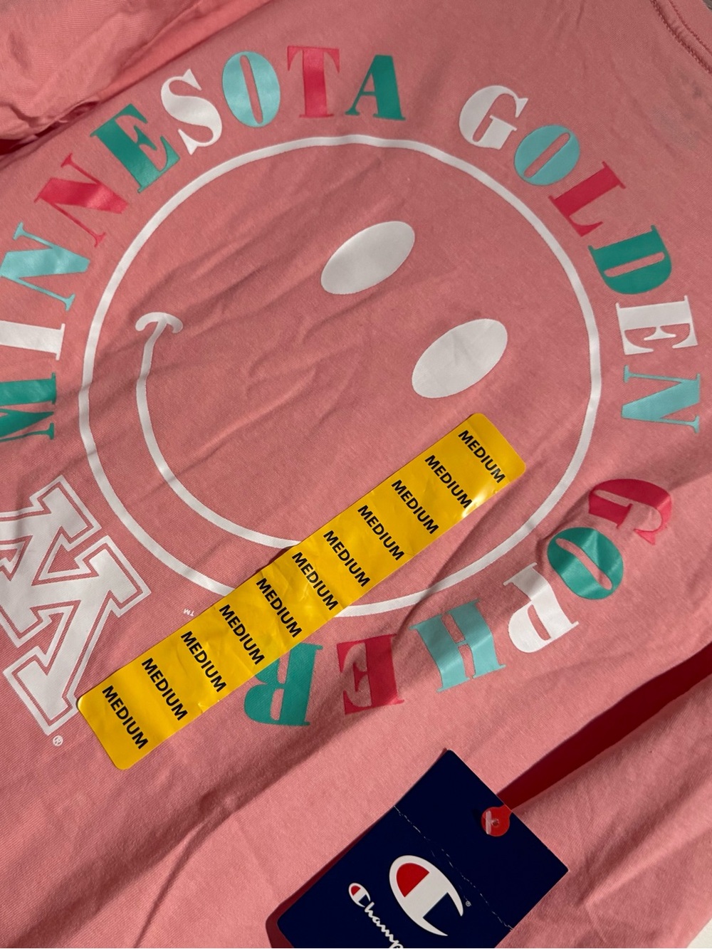 Champion Minnesota Golden Gophers Smiley Face Long Sleeve Pocket Tee Pink Sz M